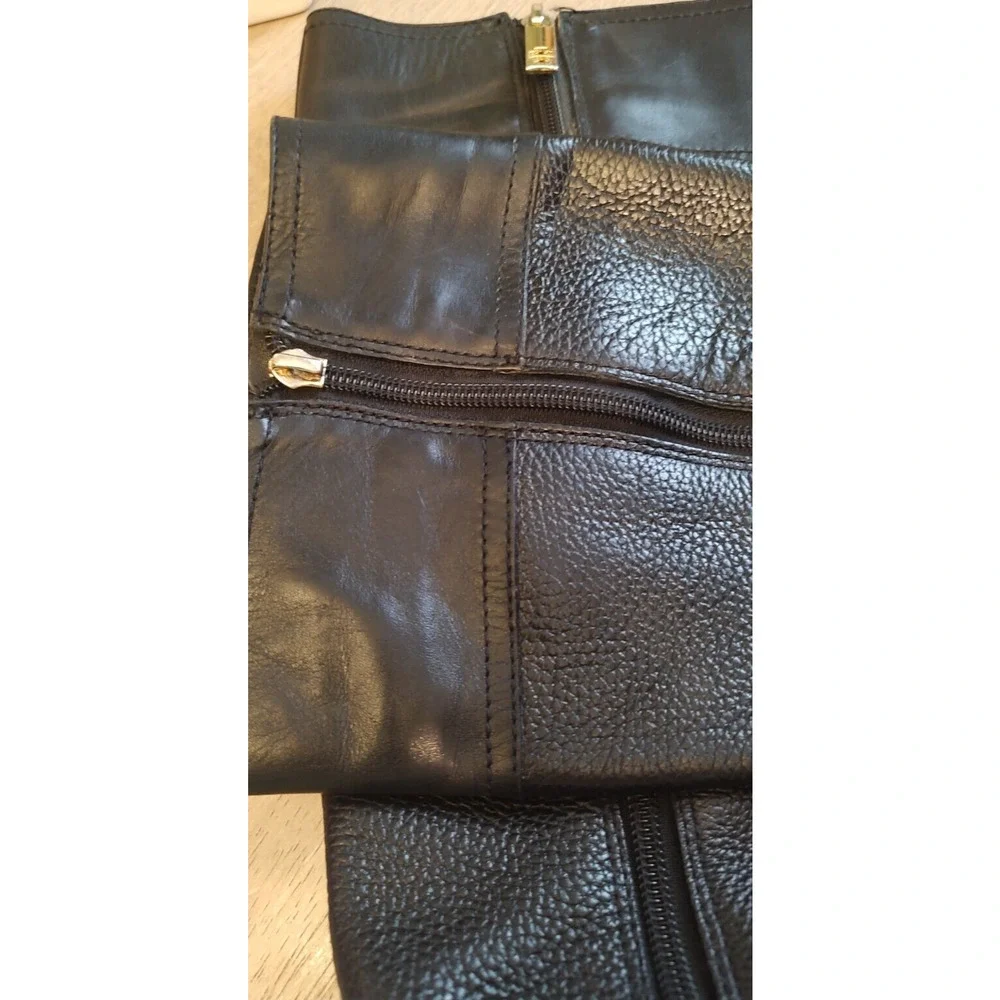TORY BURCH Julian Black Leather Riding Boots Size 6.5 Gold Emblem EUC‎